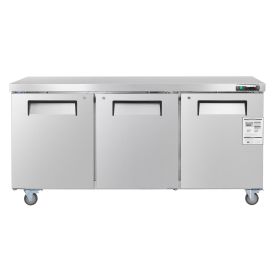 72" W Commercial Freezer, 17.7 Cu.Ft Worktop Freezers Undercounter with LED Auto Lighting and Lockable Door, 3 Doors Food Freezing Prep Worktable
