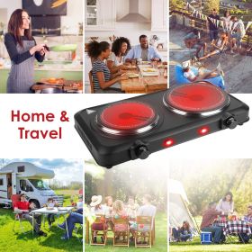Infrared Dual Burner Hot Plate - 1000W & 800W  Glass Plates, Quick/Even Heating, 302-1022 Stepless Temp, Auto Shut-Off (Color: Black)